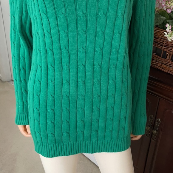 Ralph Lauren green cable logo v neck sweater - Picture 5 of 9